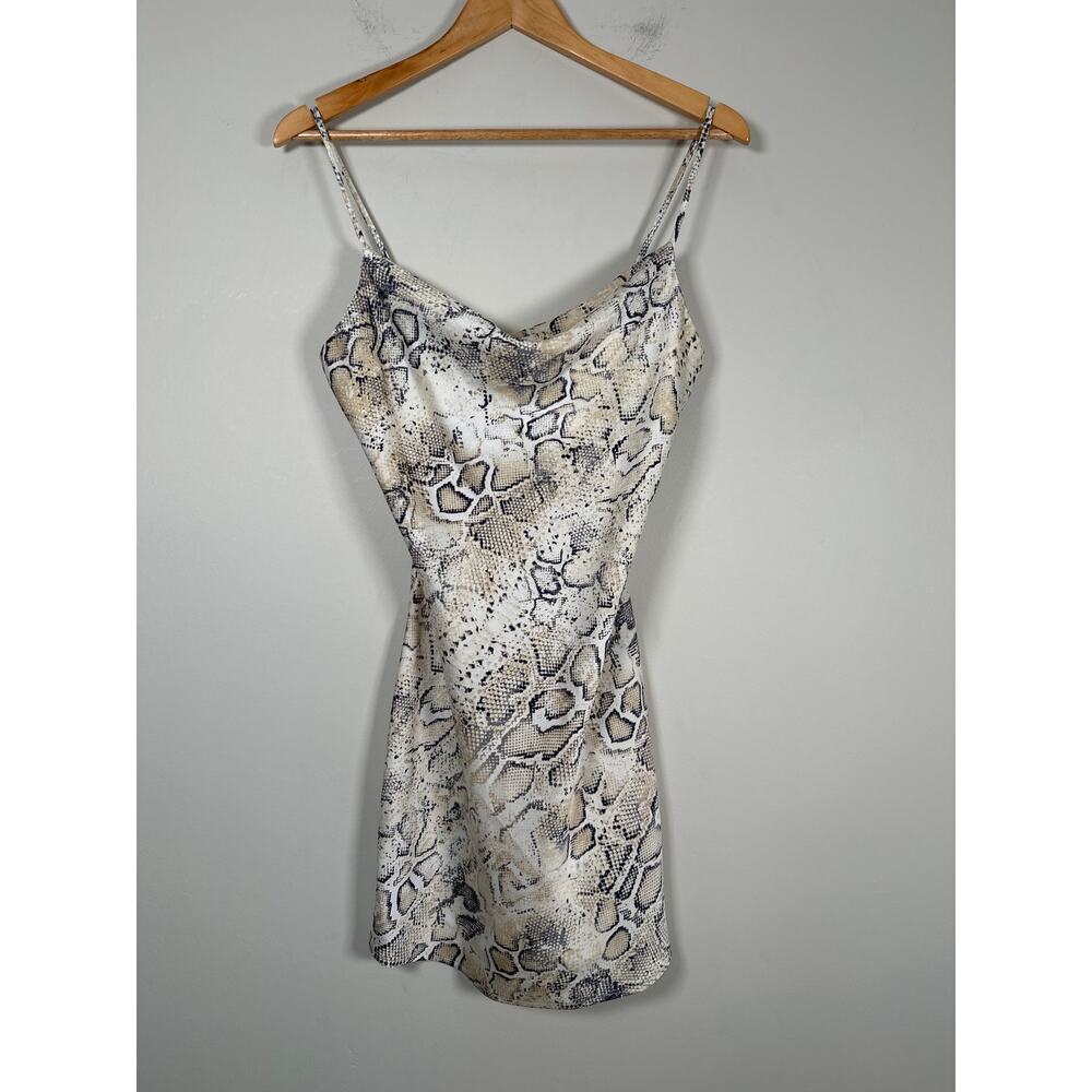 J.O.A. Breeana Beige Snake Print Satin Cowl Neck Slip Dress Womens Size XS - Picture 2 of 9